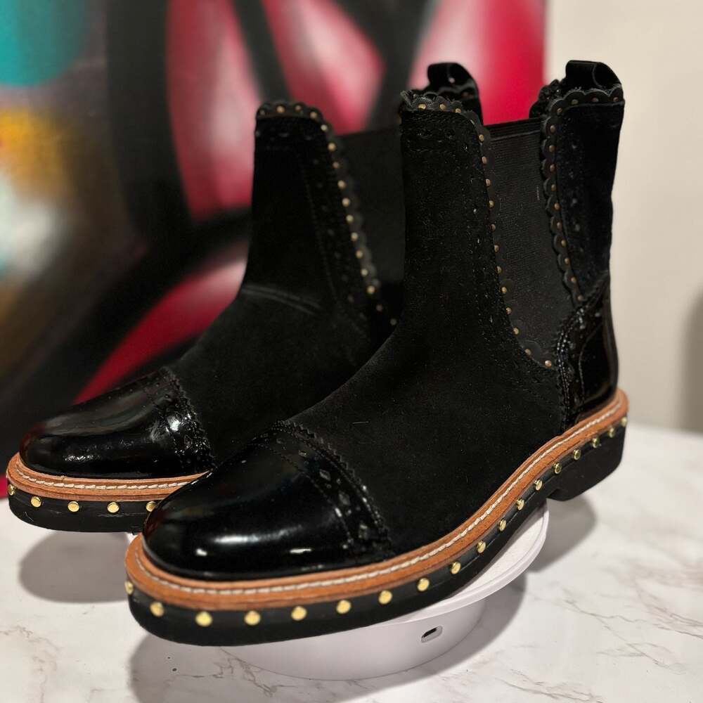Free People Black Suede and Patent Leather Chelsea Boots